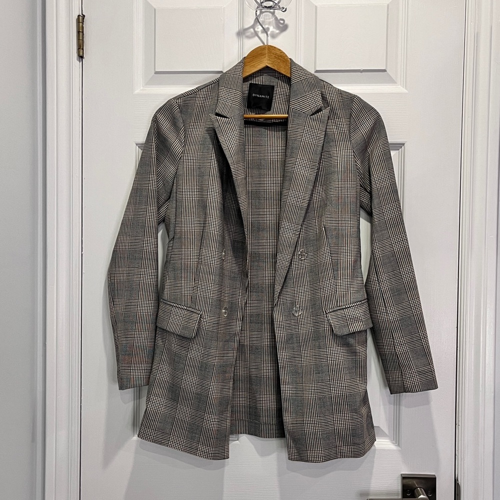 Classic Gray Plaid Blazer | Dynamite
